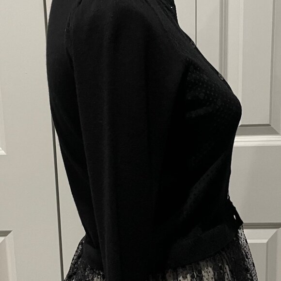 RED VALENTINO BLACK SWISS DOT AND LACE PEPLUM CARDIGAN - Picture 5 of 5